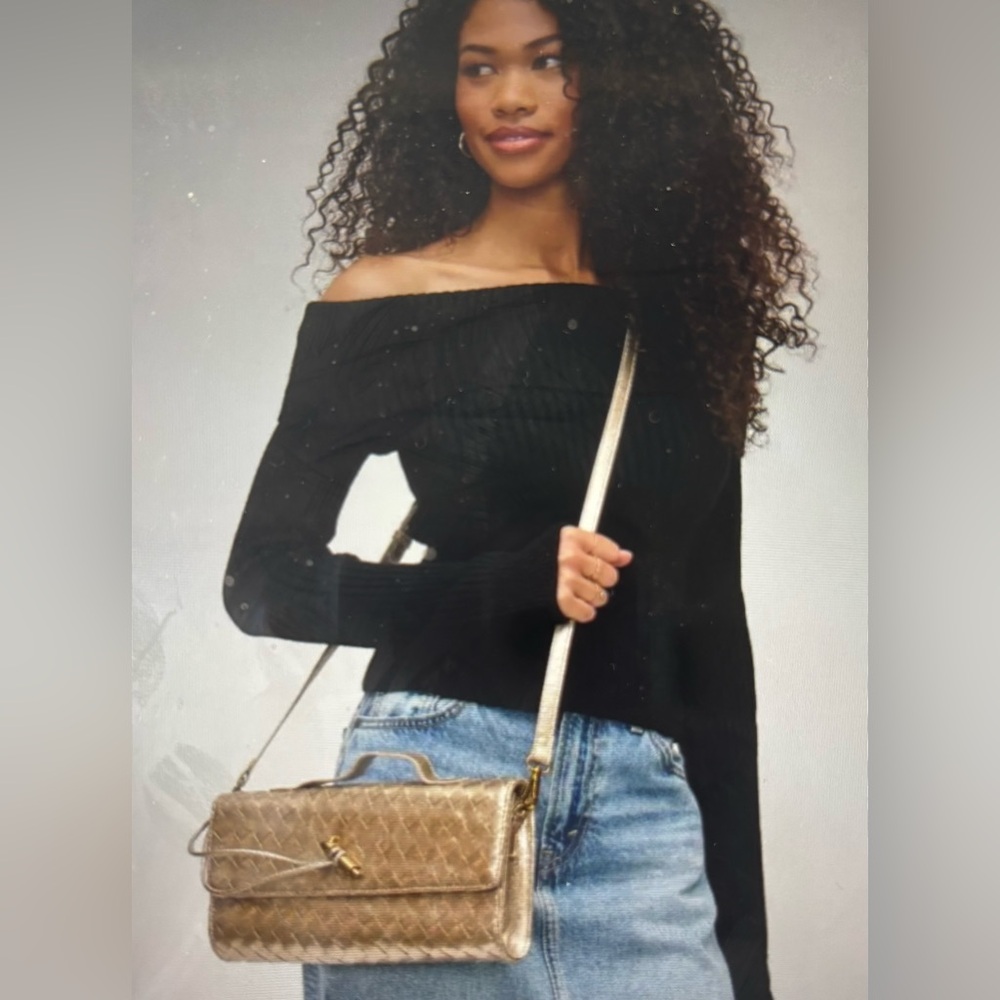 Ada Top Handle Woven East West Crossbody Clutch Bag